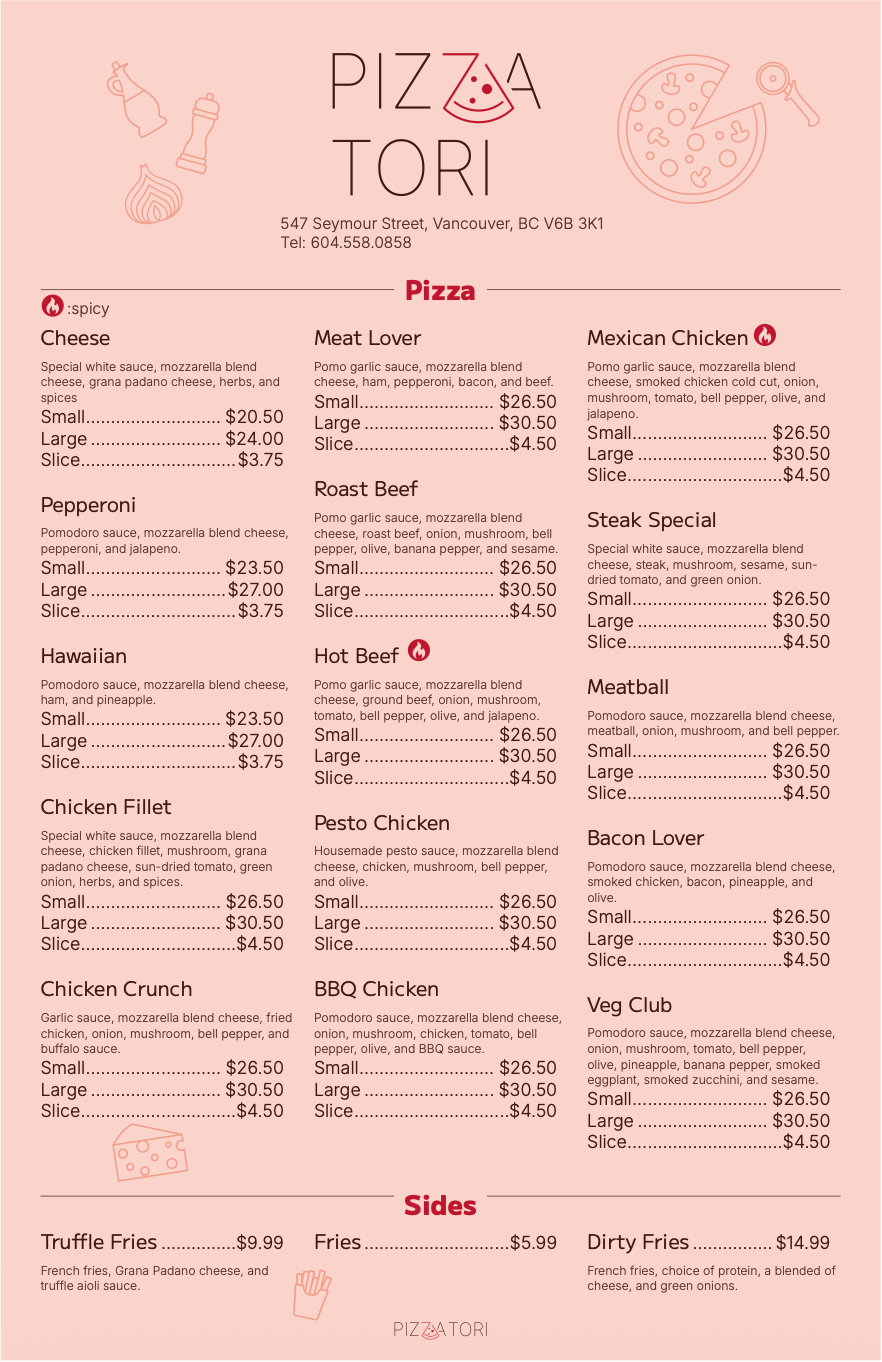 PizzaTori menu design